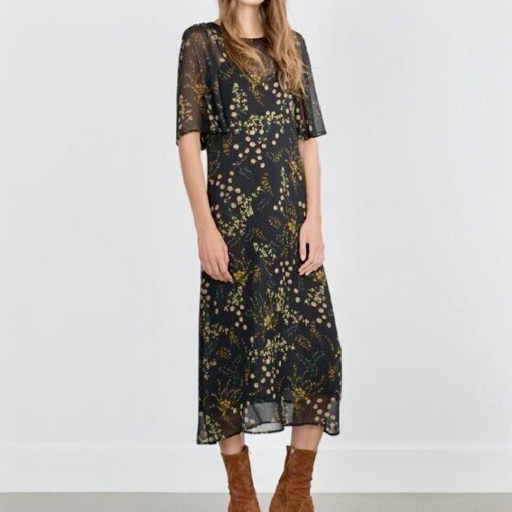 Zara Sheer Floral Black Dress
